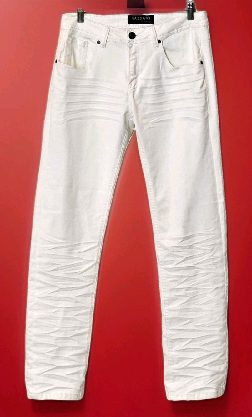 Vassari Los Angeles Men's Jeans Straight Leg Stretch Vintage Ivory Denim 30x31